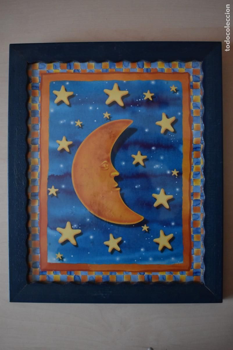 Vintage: Cuadro marco amarillo. Sol y estrellas - Foto 1