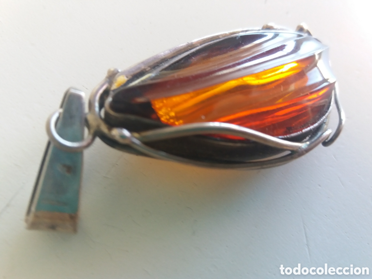 Vintage: Colgante de &aacute;mbar natural del b&aacute;ltico y plata de ley 925