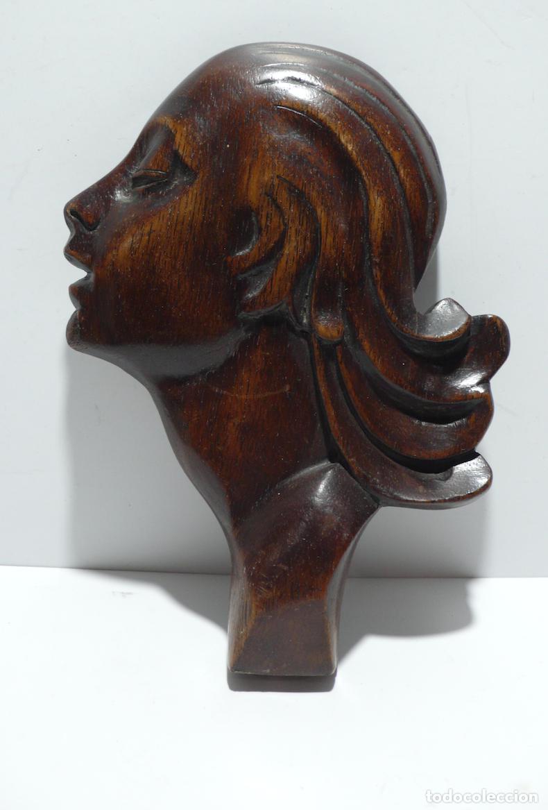 Vintage: CABEZA DE MUJER TALLADA MADERA - Foto 1