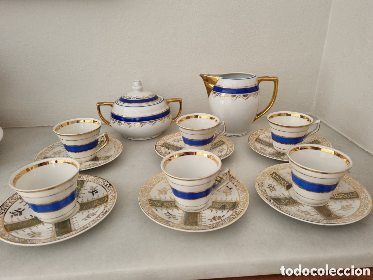 Vintage: Juego vintage de caf&eacute;. 6 servicios con azucarero y lechera.