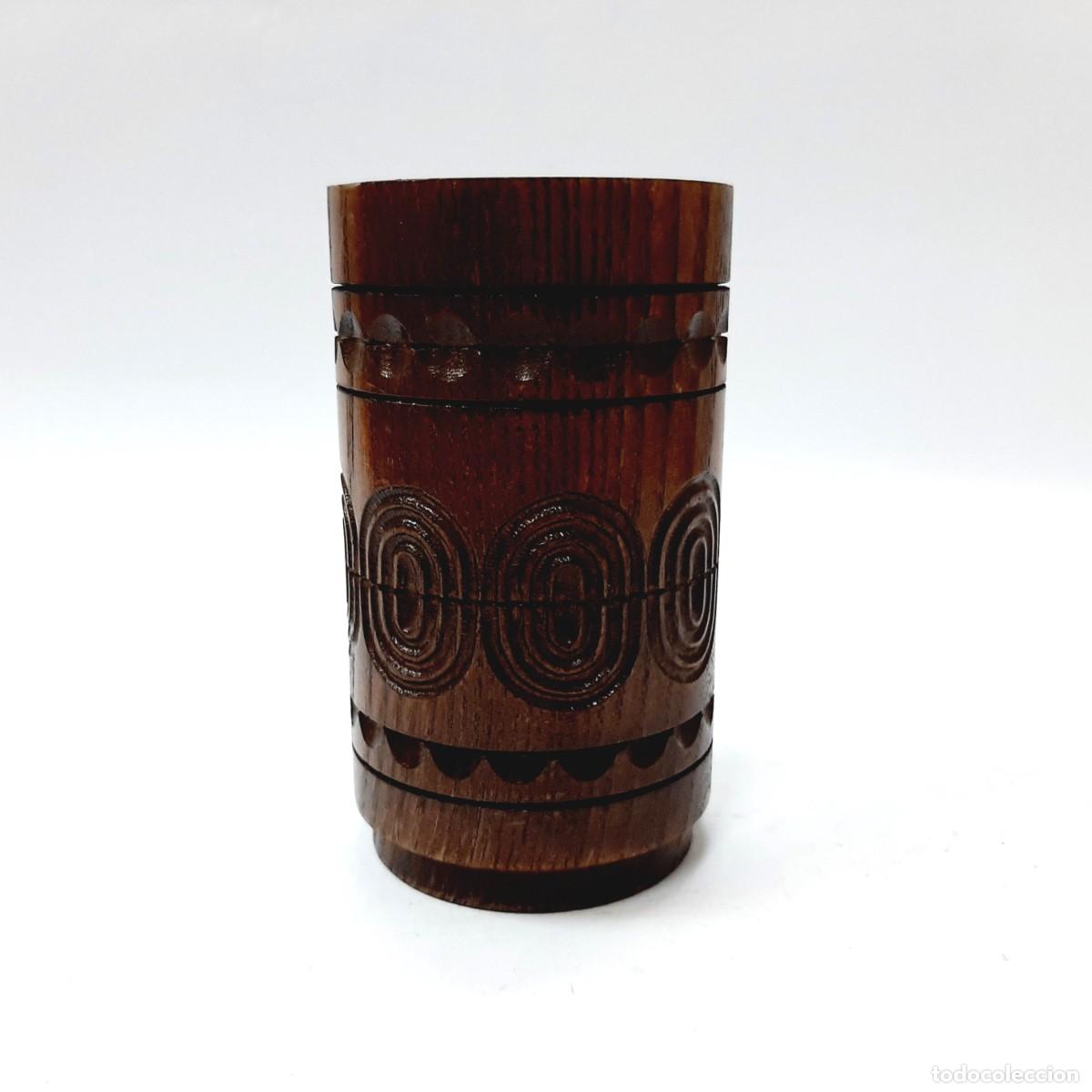 Vintage: Taza de l&aacute;piz de madera vintage, taza decorativa tallada(13.4)