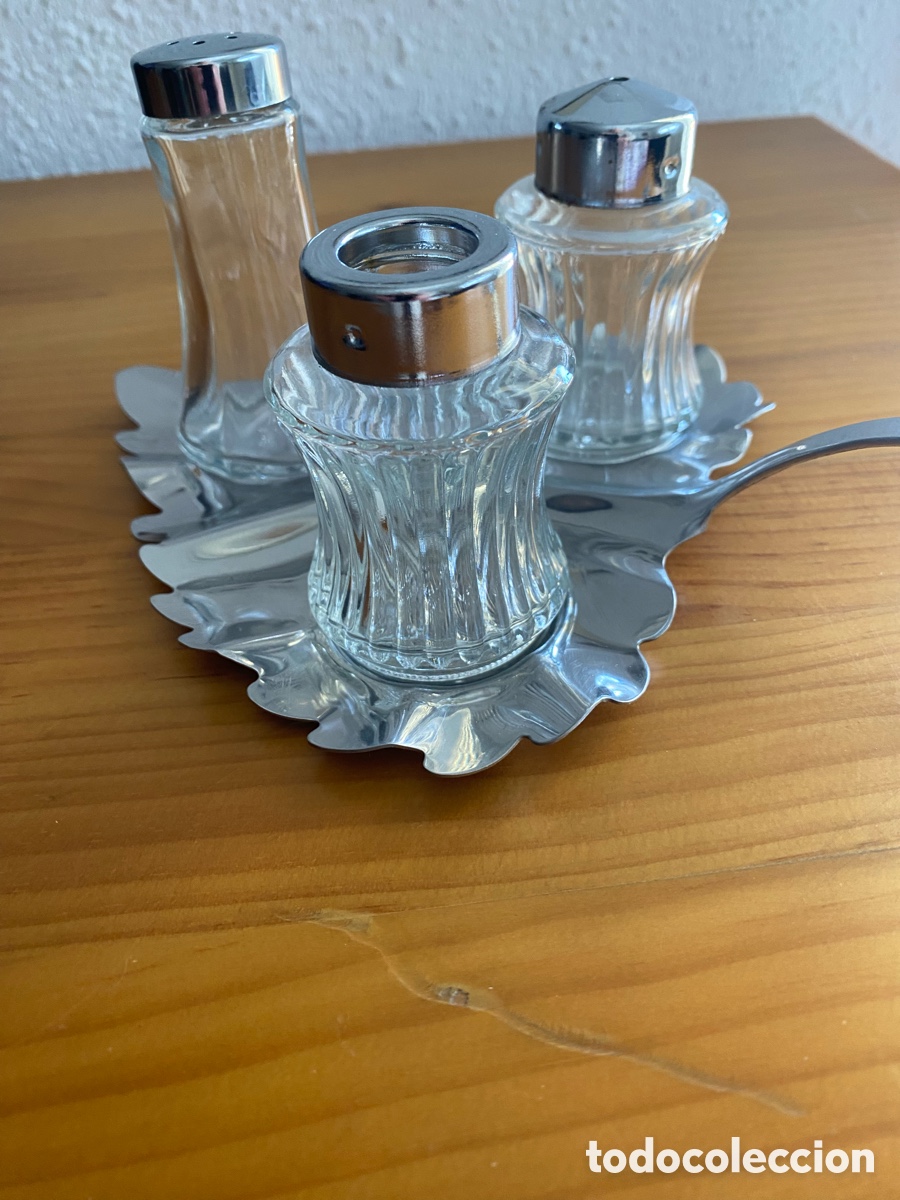 Vintage: Set de servicio de sal, pimienta y palillos - Foto 1