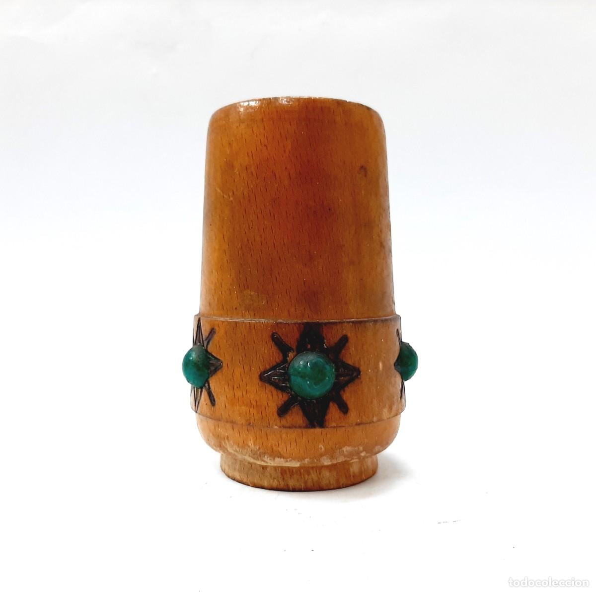Vintage: Taza de madera vintage con cuentas y pirograbado(13.4)