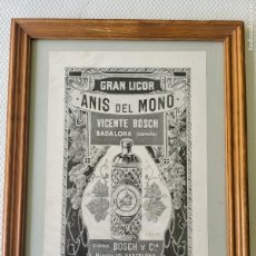 Vintage: CUADRO, PUBLICIDAD ANTIGUA ORIGINAL ENMARCADA, ANIS DEL MONO, CIRCA 1935