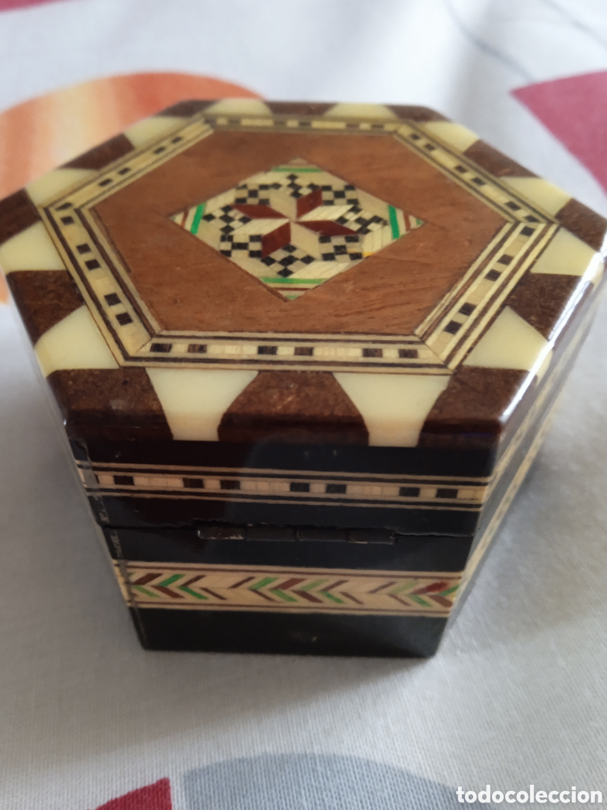 Vintage: Caja Hexagonal marqueter&iacute;a joyero vintage. - Foto 6