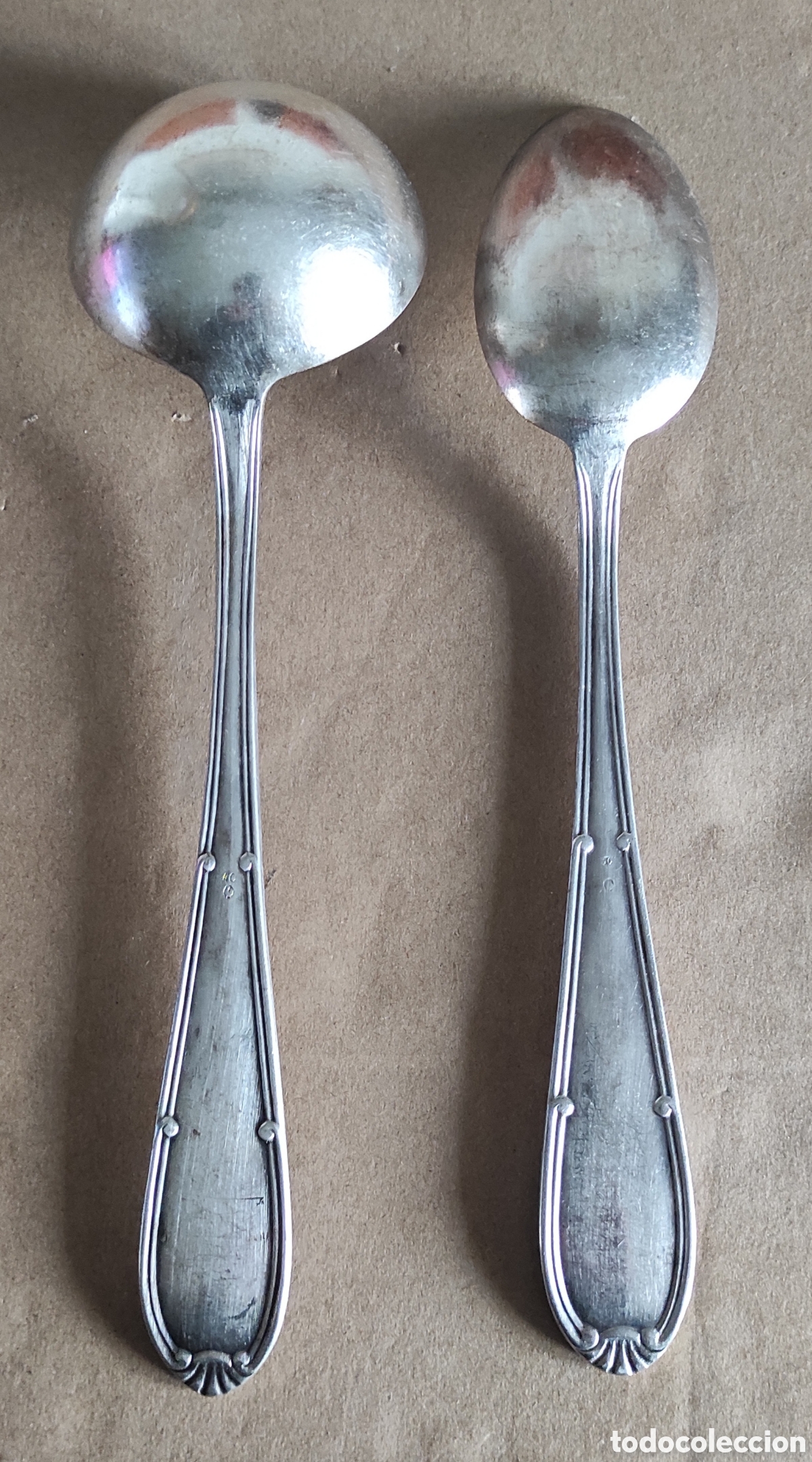 Vintage: JUEGO DE CUBIERTOS - CUCHAR&Oacute;N Y CAZO - MARCAJE - Foto 2