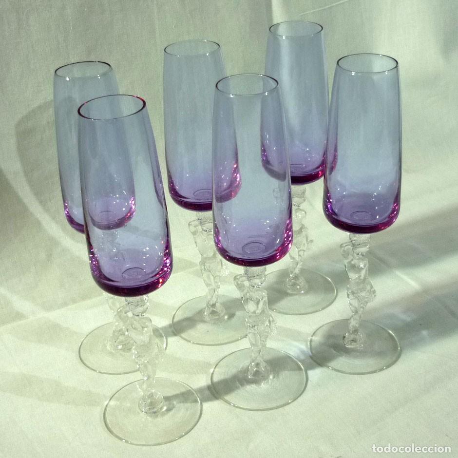 Vintage: 6 copas de vidrio con columnas en forma de mujer - Foto 1