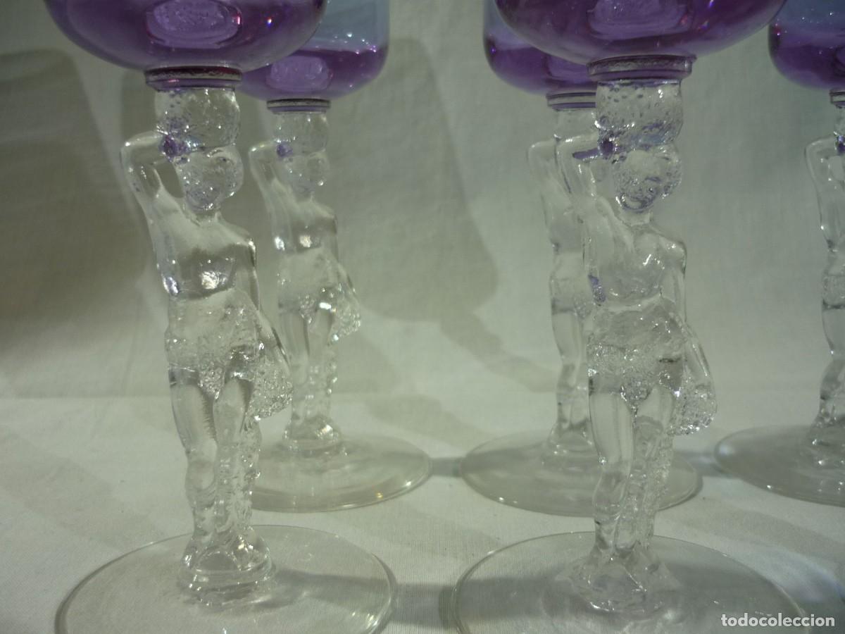 Vintage: 6 copas de vidrio con columnas en forma de mujer - Foto 3