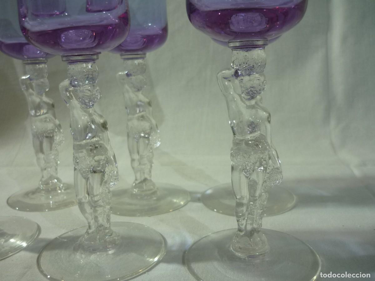 Vintage: 6 copas de vidrio con columnas en forma de mujer - Foto 4