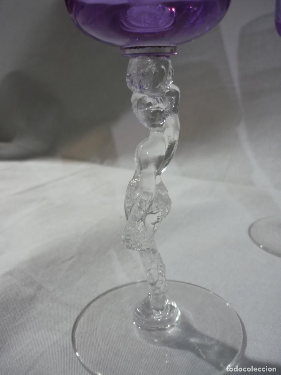 Vintage: 6 copas de vidrio con columnas en forma de mujer - Foto 5