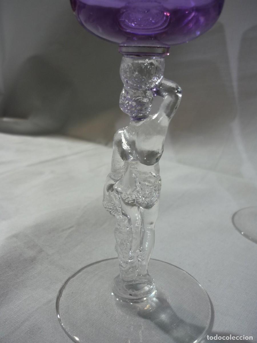 Vintage: 6 copas de vidrio con columnas en forma de mujer - Foto 6