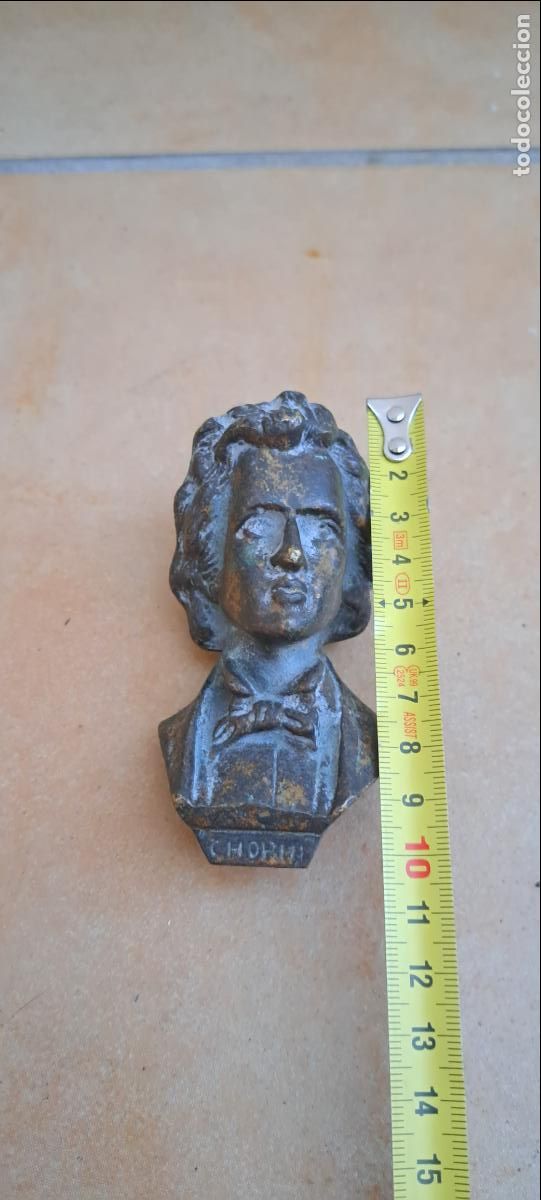 Vintage: Antiguo Busto en Lat&oacute;n de Fr&eacute;d&eacute;ric Chopin - Foto 2