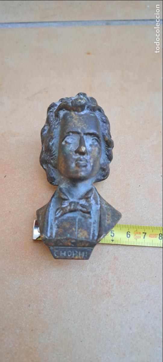 Vintage: Antiguo Busto en Lat&oacute;n de Fr&eacute;d&eacute;ric Chopin - Foto 3