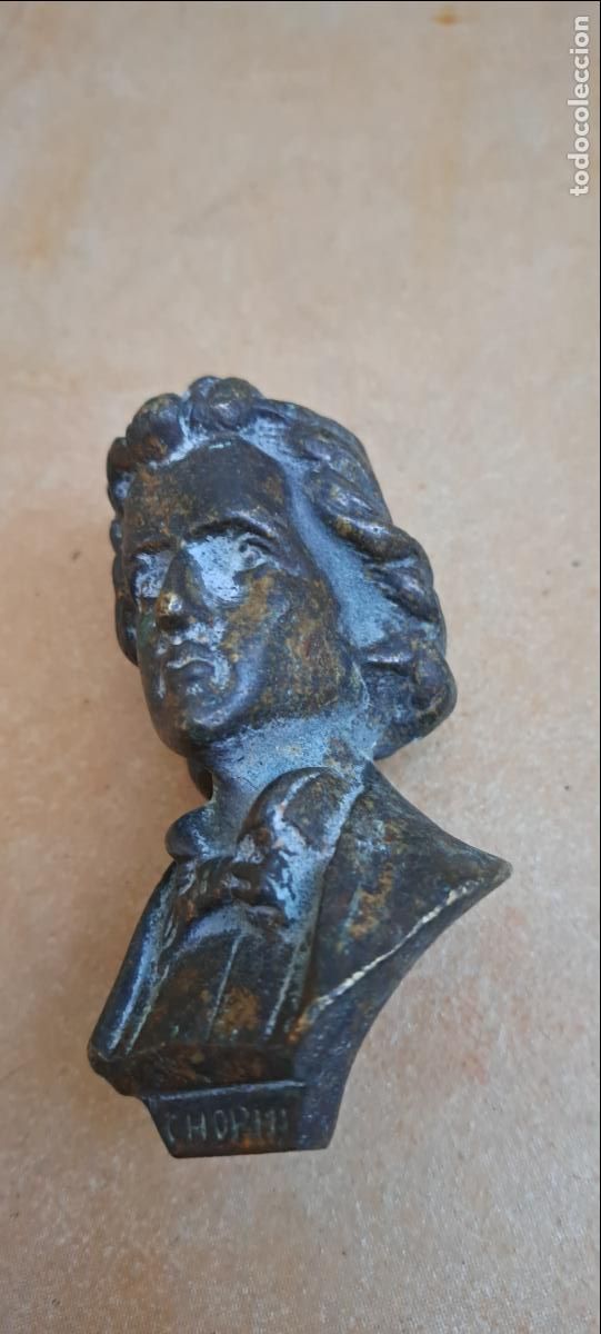 Vintage: Antiguo Busto en Lat&oacute;n de Fr&eacute;d&eacute;ric Chopin - Foto 4