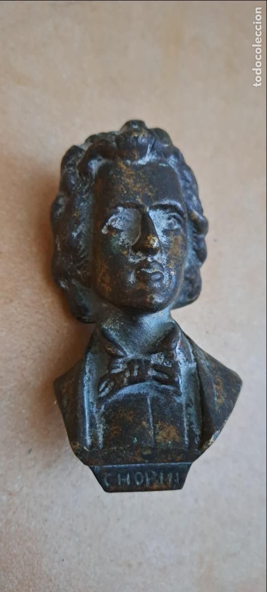 Vintage: Antiguo Busto en Lat&oacute;n de Fr&eacute;d&eacute;ric Chopin - Foto 7