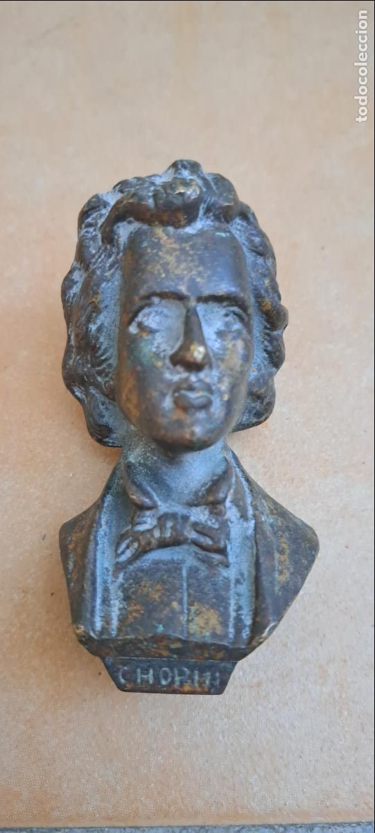 Vintage: Antiguo Busto en Lat&oacute;n de Fr&eacute;d&eacute;ric Chopin - Foto 8