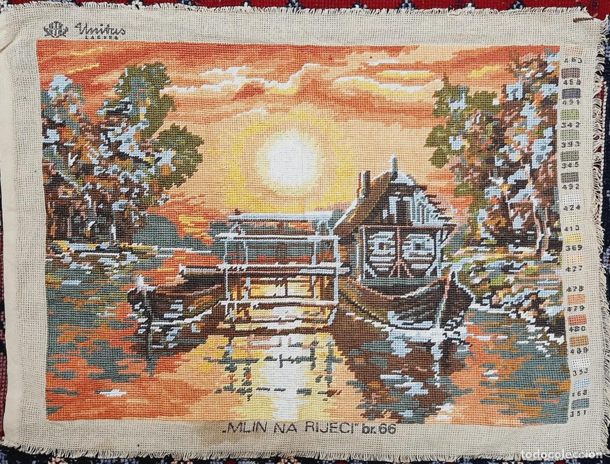 Vintage: Tapiz vintage bordado a mano, casa flotante(17.3)