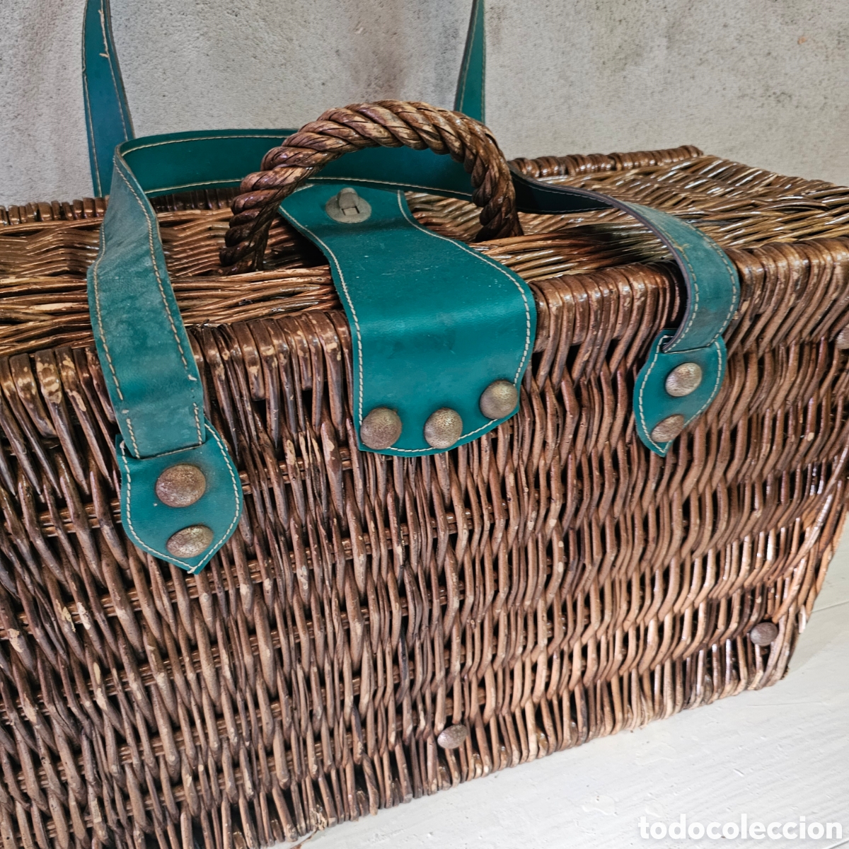 Vintage: ANTIGUA CESTA DE PICNIC CON ACCESORIOS - Foto 4