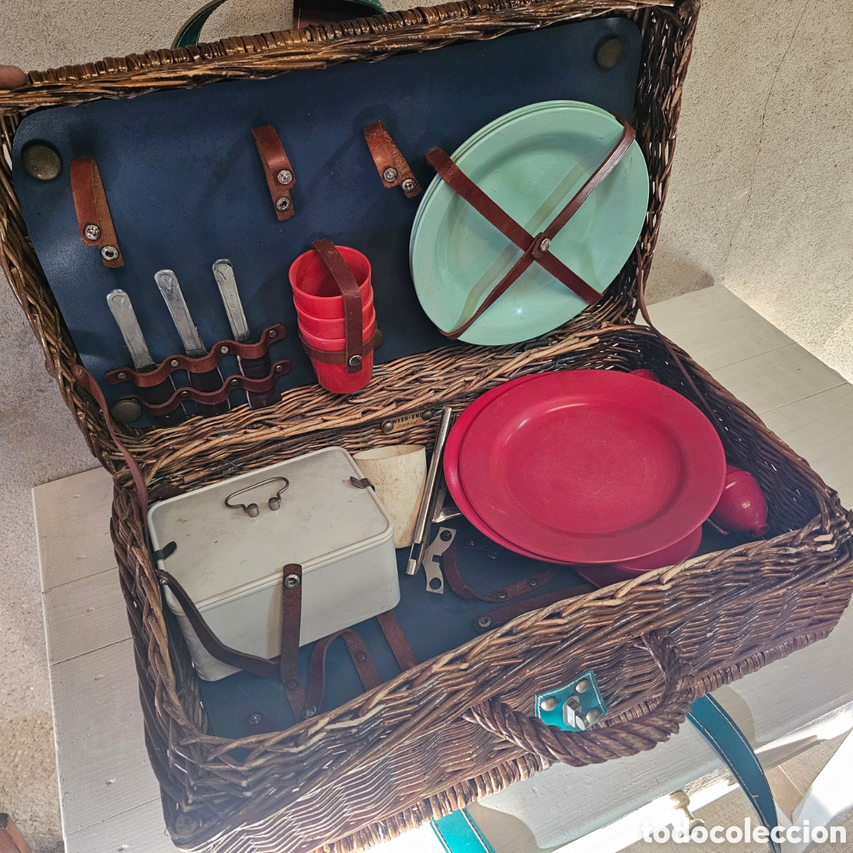 Vintage: ANTIGUA CESTA DE PICNIC CON ACCESORIOS - Foto 5