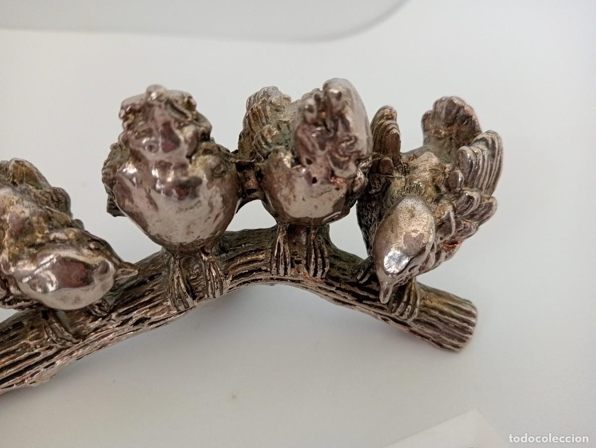 Vintage: P&aacute;jaros de metal plateado - Foto 4