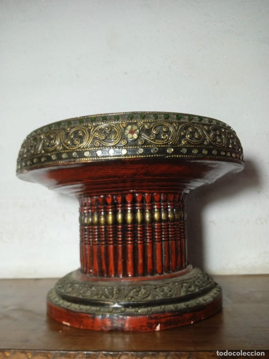 Vintage: Cuenco de madera lacado rojo y negro de Birmania - Foto 3
