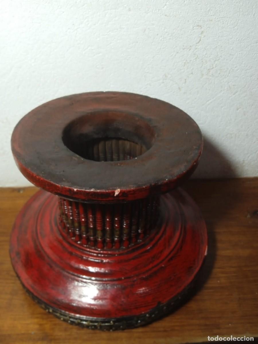 Vintage: Cuenco de madera lacado rojo y negro de Birmania - Foto 4