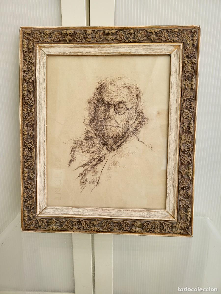 Vintage: RETRATO ANTIGUO ENMARCADO, ANCIANO, SANGUINA S/PAPEL INGRES. FIN XIX. ENMARCADO, ESCUELA VALENCIANA
