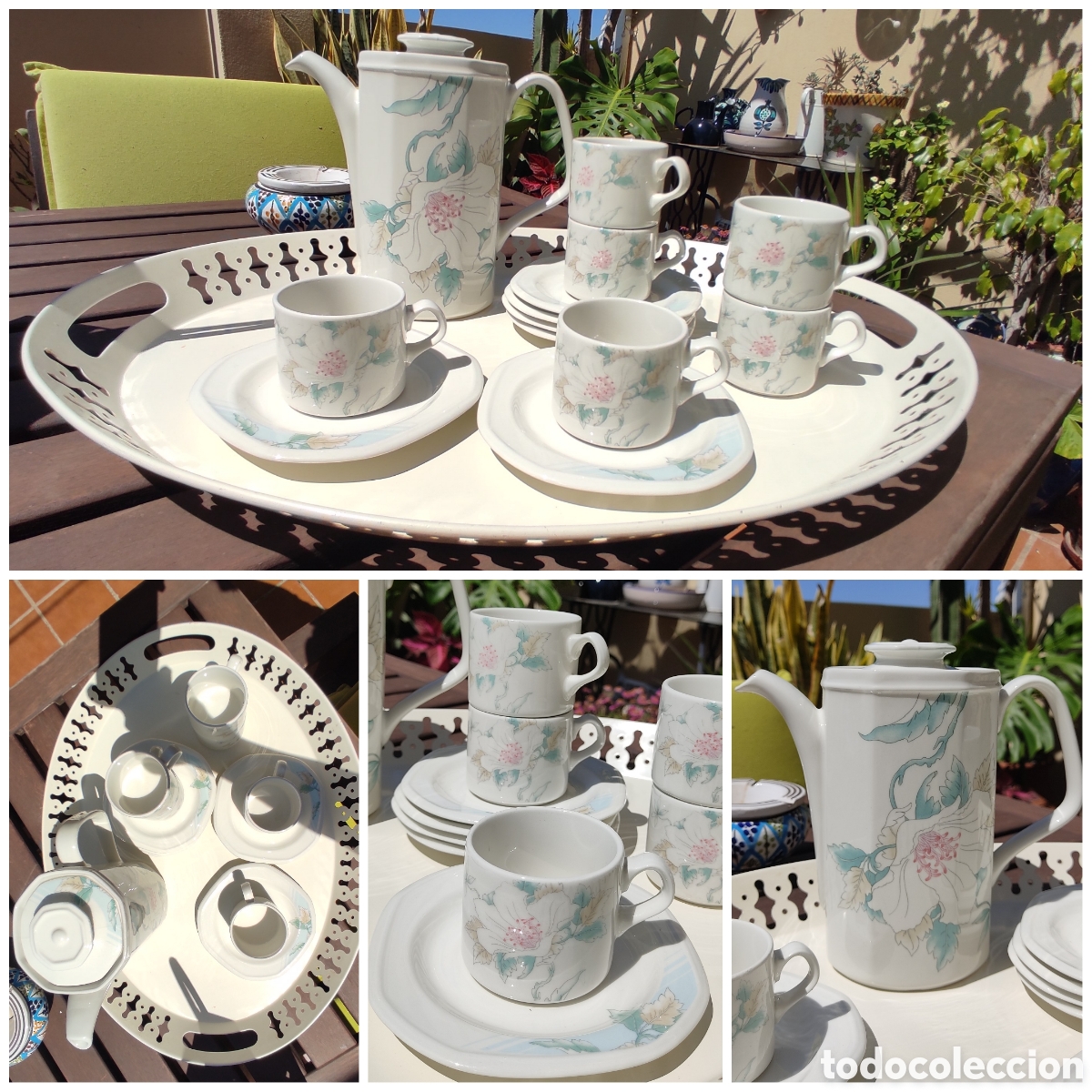 Vintage: Juego de caf&eacute; flores turquesas - Foto 1