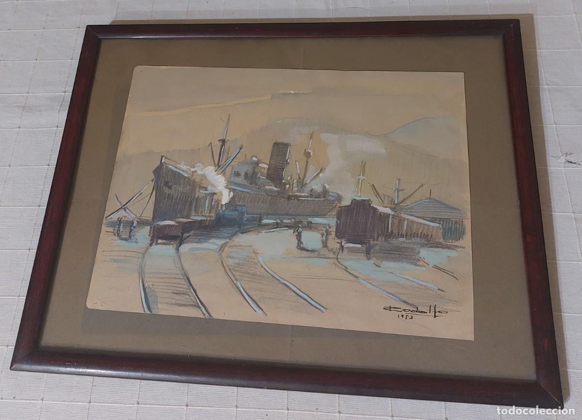 Vintage: HOJA PINTADA A MANO POR RODOLFO A&Ntilde;O 1953 ENMARCADA