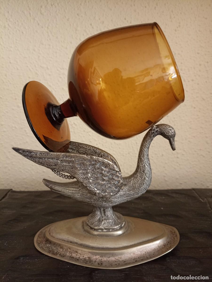Vintage: CALENTADOR COPA CO&Ntilde;AC ALPACA CISNE - Foto 1