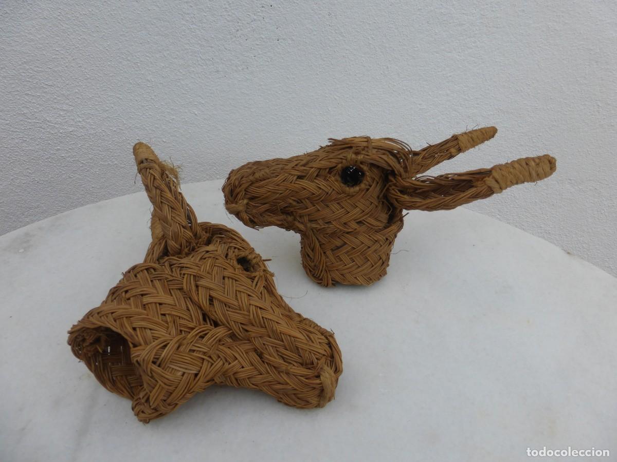 Vintage: DOS FIGURAS VINTAGE ARTESANALES ESPARTO MIMBRE BURROS S. XX DONKY WALL FIGURE WICKER CRAFT