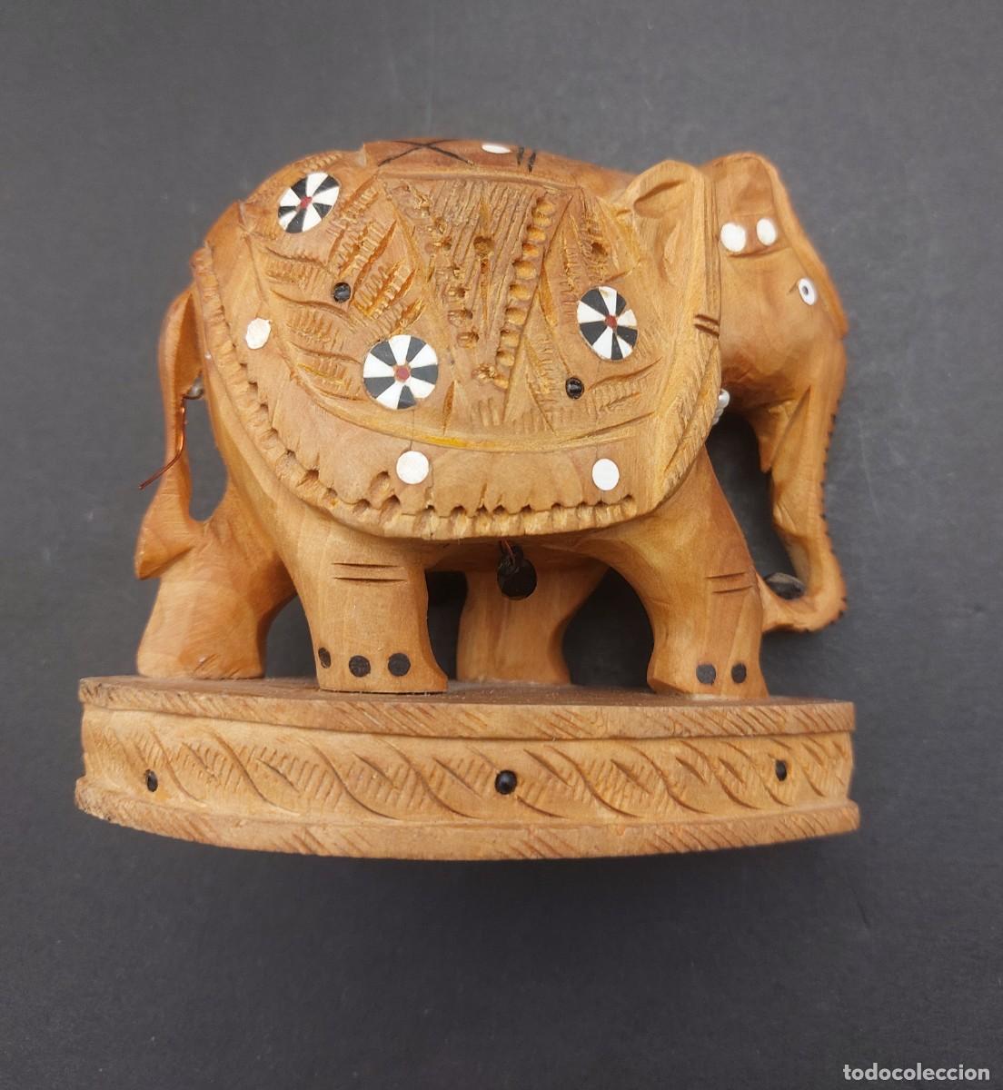 Vintage: ELEFANTE DE MADERA HECHO A MANO CON INCRUSTACIONES - Foto 3