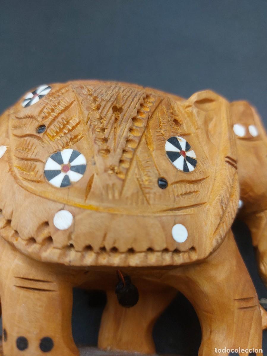 Vintage: ELEFANTE DE MADERA HECHO A MANO CON INCRUSTACIONES - Foto 5