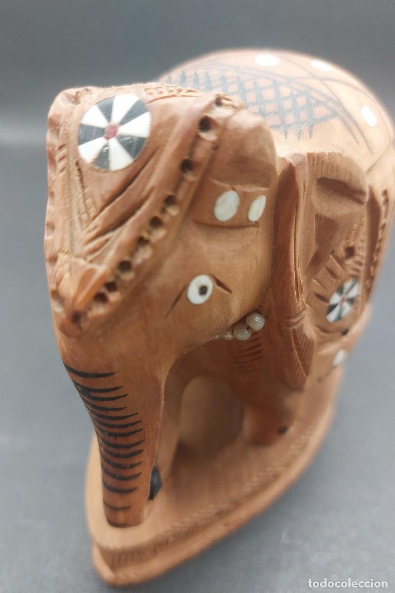 Vintage: ELEFANTE DE MADERA HECHO A MANO CON INCRUSTACIONES - Foto 6