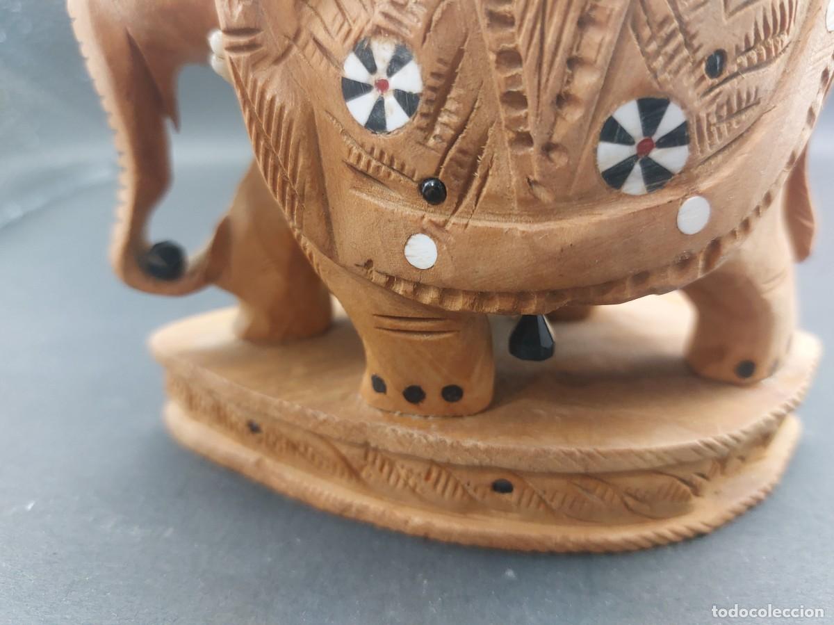Vintage: ELEFANTE DE MADERA HECHO A MANO CON INCRUSTACIONES - Foto 7
