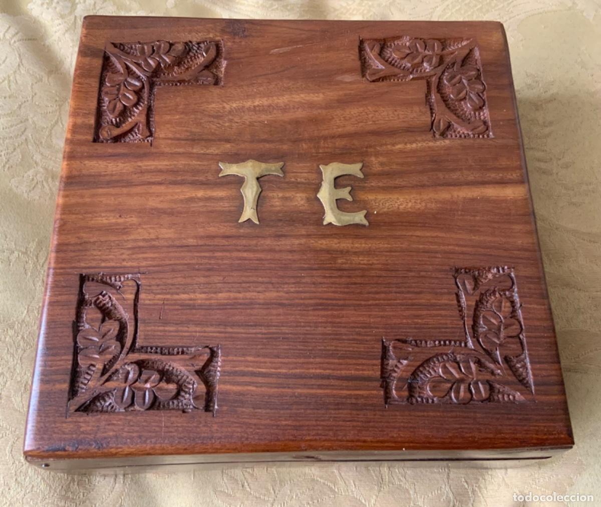 Vintage: CAJA MADERA LABRADA PARA T&Eacute; - Foto 5