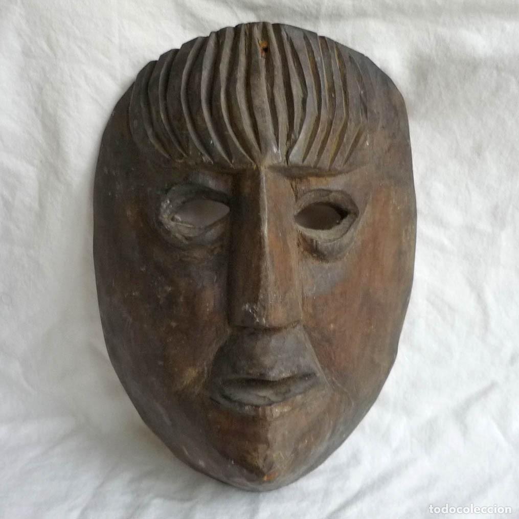 Vintage: M&aacute;scara de teatro griego tallada en madera - Foto 1