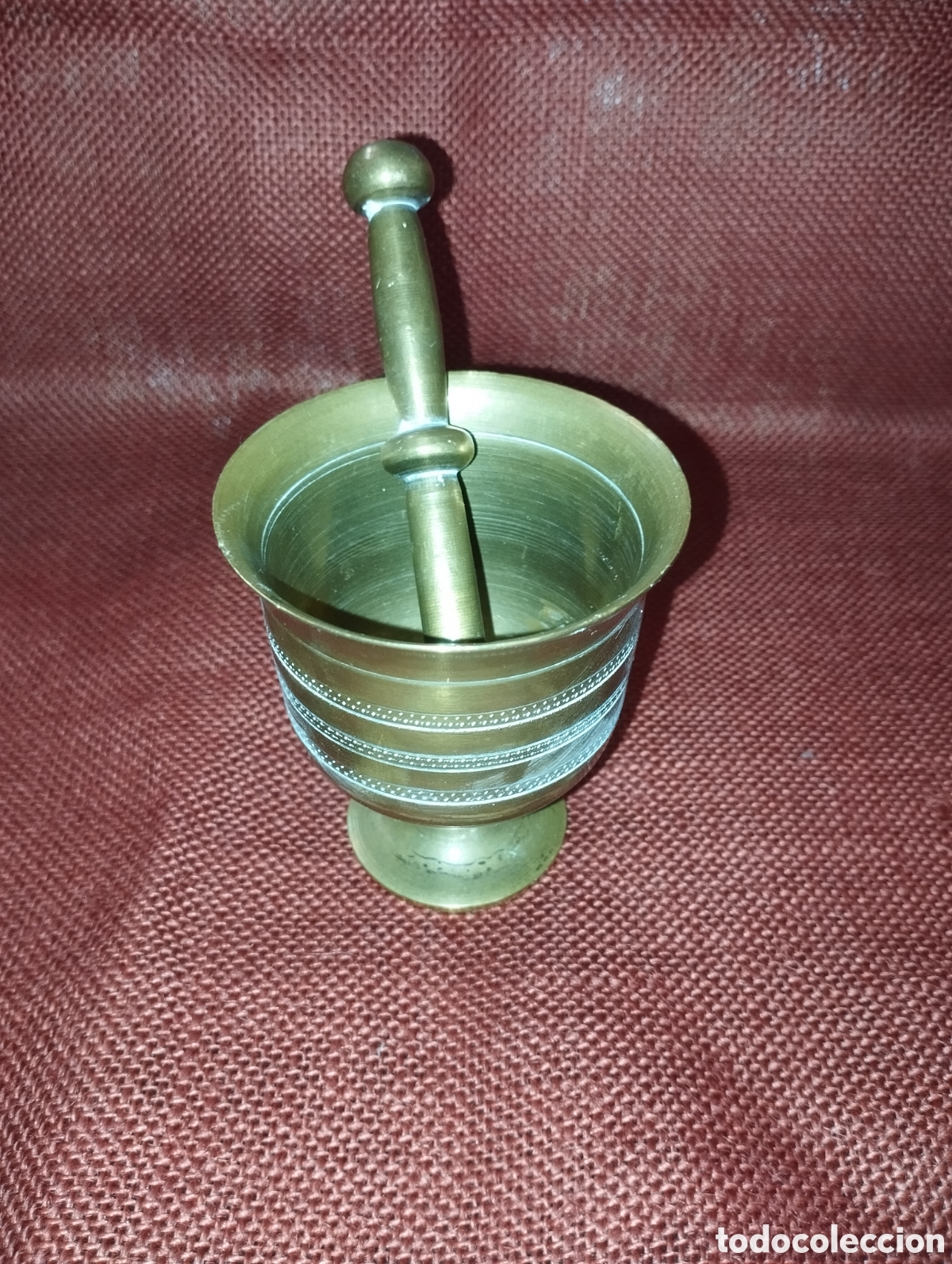 Vintage: Antiguo almirez de farmacia a&ntilde;os 50,9x8cm y mano 12'5 cm