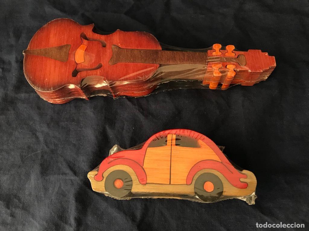 Vintage: GRUPO ESCARABAJO Y VIOL&Iacute;N. 2 PUZZLES 3D MADERA PEQUE&Ntilde;OS EN COLORES. A ESTRENAR