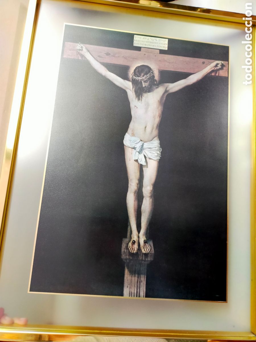 Vintage: CRISTO CRUCIFIJO DE VELAZQUEZ. LAMINA ENMARCADA.