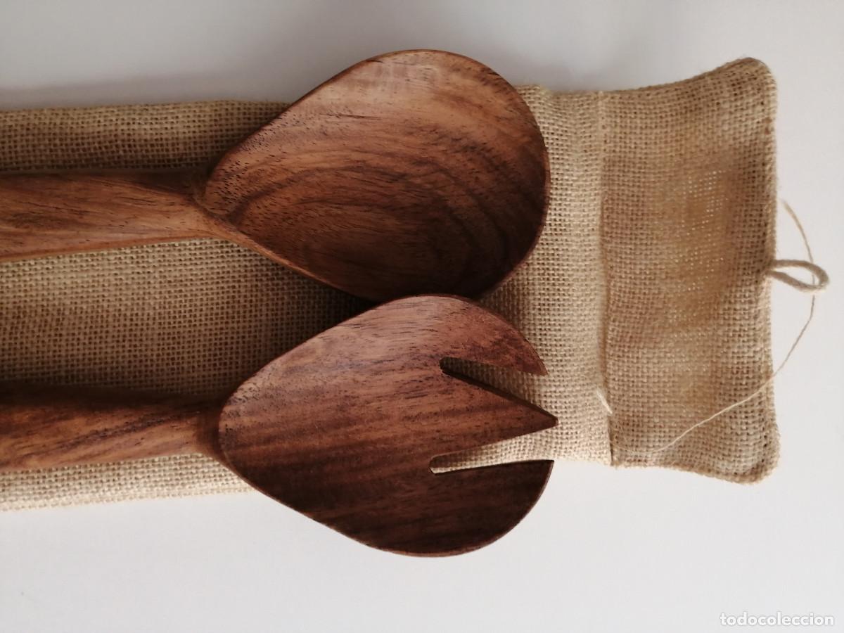 Vintage: CUBIERTOS SERVIR RUSTICO MADERA CERAMICA - Foto 2