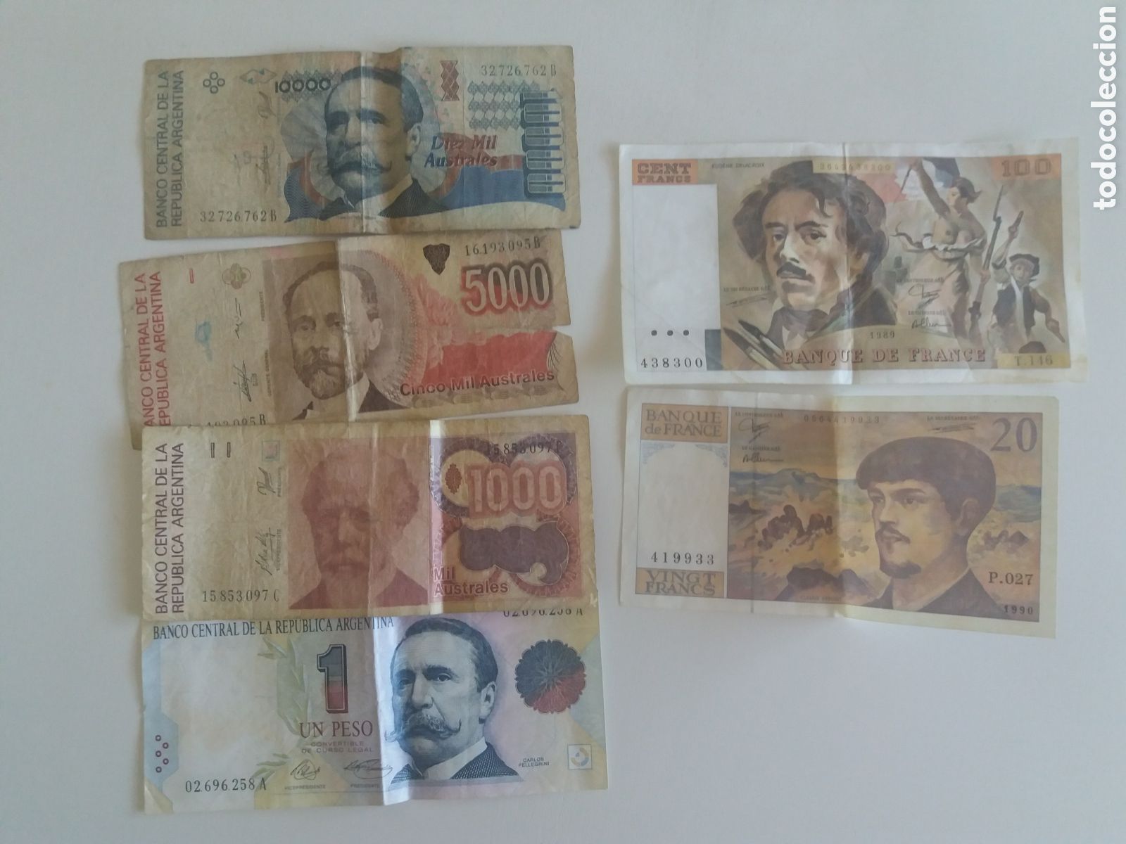 Vintage: Billetes antiguos de Argentina y Francia