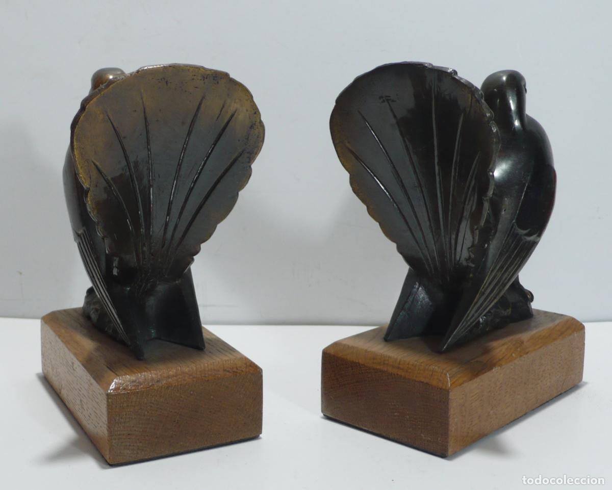 Vintage: SUJETALIBROS DE PALOMAS CON PEANA DE MADERA - Foto 2