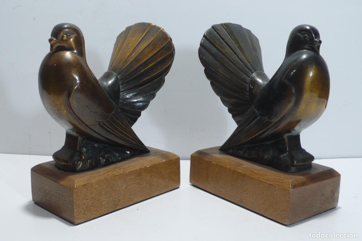 Vintage: SUJETALIBROS DE PALOMAS CON PEANA DE MADERA - Foto 3