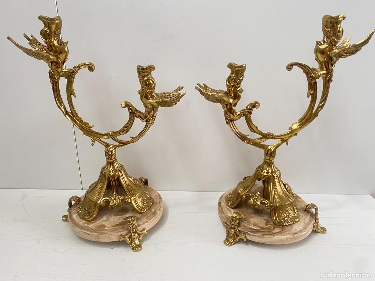 Vintage: 2CANDELABROS DE BRONCE CON MARMOL VINTAGE - Foto 1