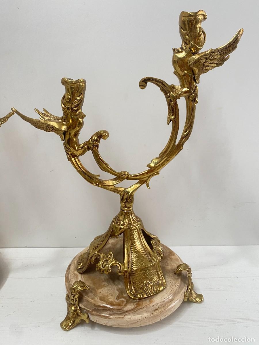 Vintage: 2CANDELABROS DE BRONCE CON MARMOL VINTAGE - Foto 2