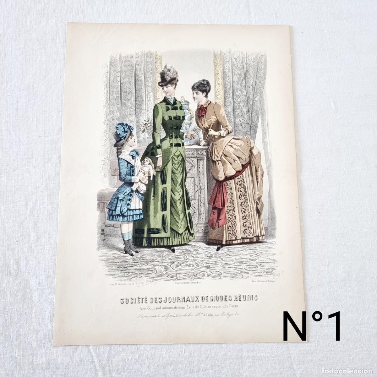 Vintage: L&aacute;minas Coloreadas Ilustradas de Moda de Finales del S.XIX (1880-1889) y numeradas.