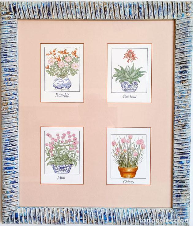 Vintage: CUADRO FORMADO POR CUATRO LAMINAS DE FLORES N&ordm; 3
