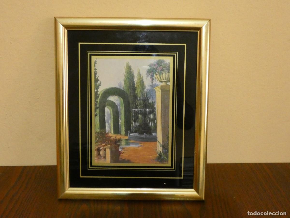 Vintage: PRECIOSO CUADRO ANTIGUO VINTAGE DORADO CON IMAGEN JARDINES FIRMADO L LOPEZ