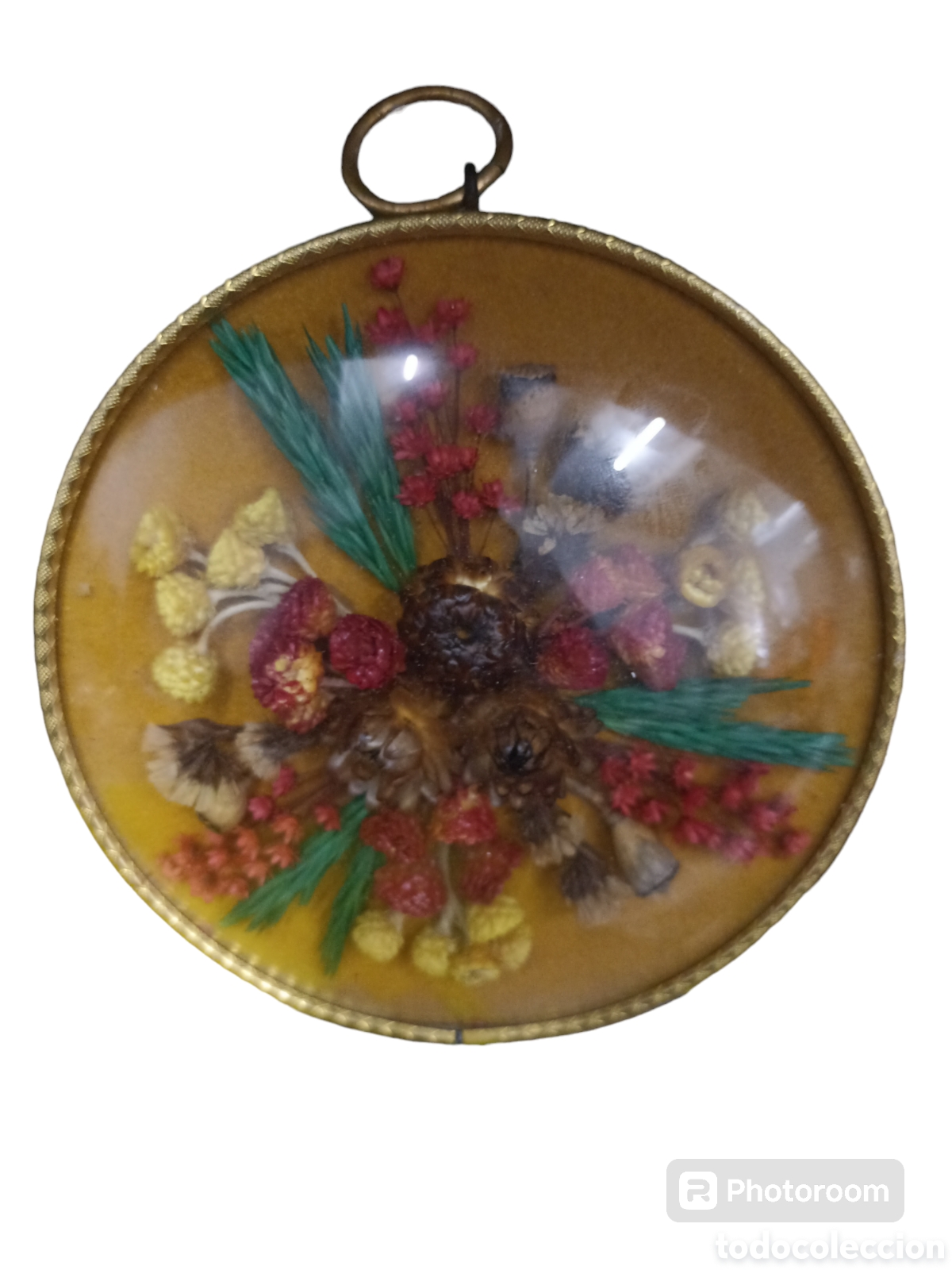 Vintage: Cuadro redondo de flores seca - Foto 1